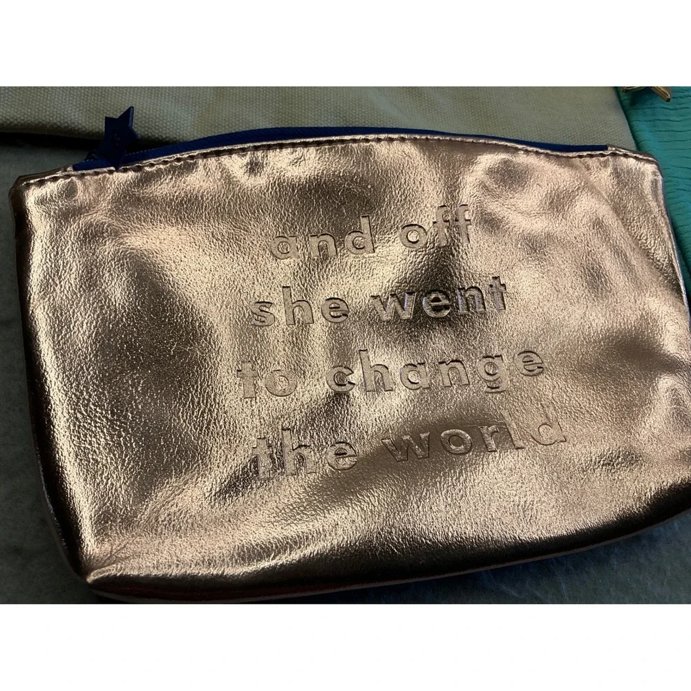 Ipsy Other Brand Makeup Bag Lot 4pc Metallic Canvas Iridescent Pouch Rose Gold
